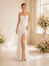 ChicSew Fancy Strapless Ruching Side Slit Mermaid Sleeveless Sequin Wedding Dress