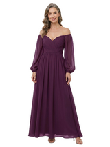 ChicSew Off The Shoulder Sweetheart Long Sleeves Chiffon A-Line Mother Of The Groom Dress
