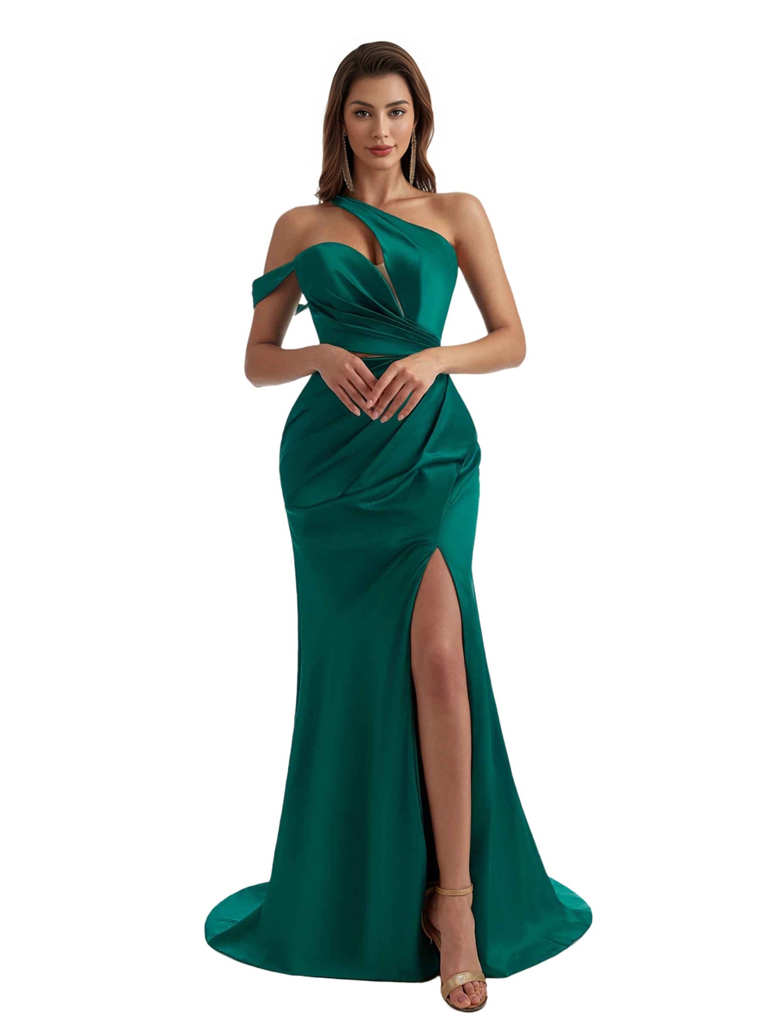 Sexy Mermaid One Shoulder Silky Satin Side Slit Long Bridesmaid Dresses Online