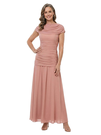 ChicSew Cowl Neck Short Sleeve Mother of the Groom Dress Ankle-Length Formal Gown