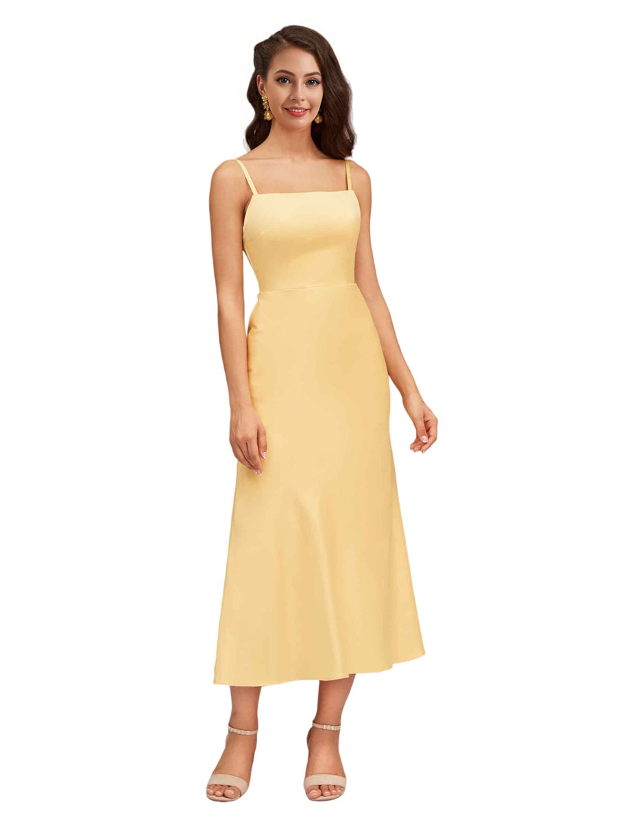 Sexy Simple Spaghetti Straps Beauty Soft Satin Bridesmaid Dresses Online