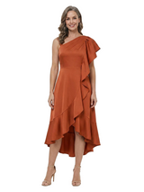 ChicSew Asymmetrical Straps Ruffle Mother Of The Groom Dress High Low Satin A-Line Unique Gown