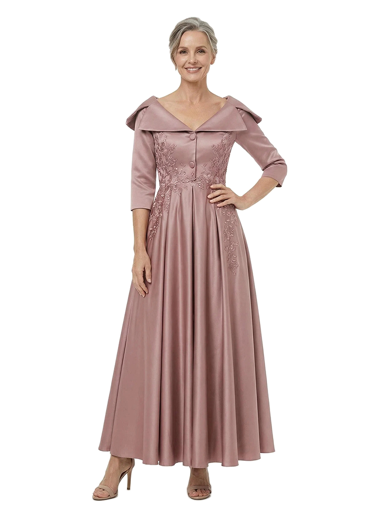 ChicSew Unique Portrait Neckline A-Line Soft Satin Mother Of The Groom Dresses With Applique