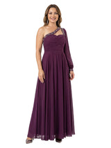 Sexy One Shoulder Long Sleeve  A-Line Mother of The Bride Chiffon Flowy Party Gown