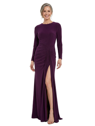 ChicSew Jewel Long Sleeve Jersey Side Slit Mermaid Formal Evening Gown Mother of the Groom Dress