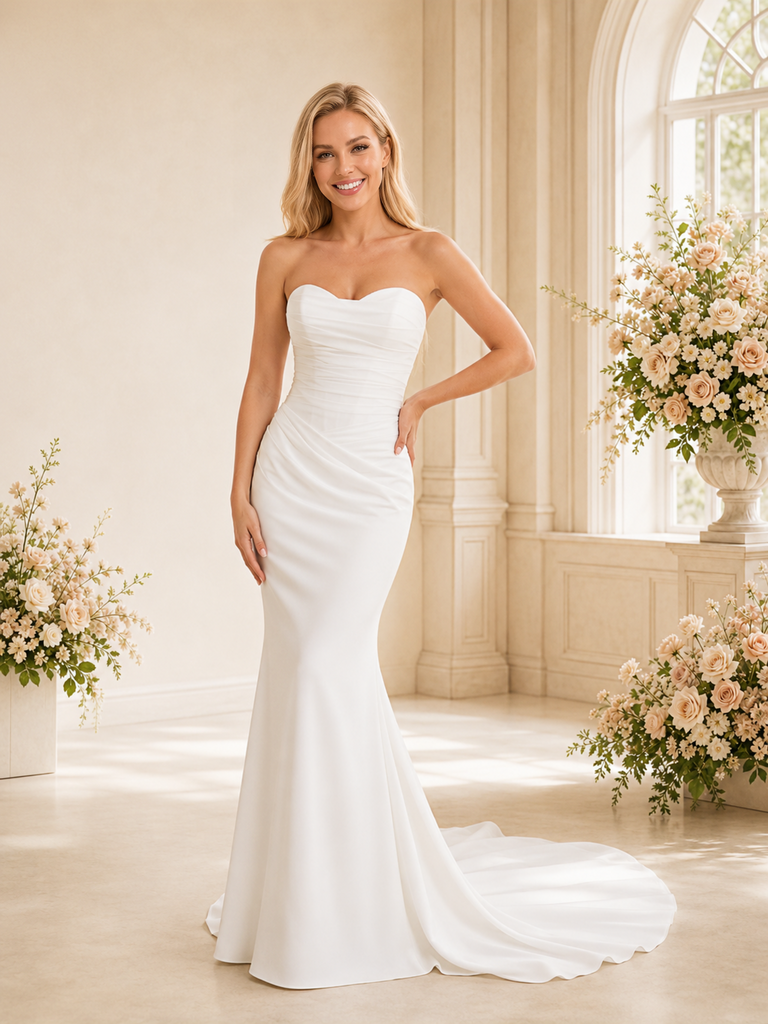 ChicSew Sexy Sweetheart Ruched Strapless Crepe Mermaid Floor-Length Wedding Dress