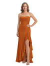 ChicSew Strapless Ruffle Slit Boning Long Satin Mother Of The Bride Dresses