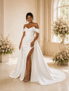 ChicSew Fancy Off The Shouder Ruching Mermaid Satin Long Wedding Dress With Side Slit