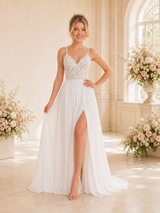 ChicSew Sexy Spaghetti Straps Chiffon Side Slit A-Line Boning Floor-Length Wedding Dress