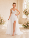 ChicSew Sexy Spaghetti Straps Chiffon Side Slit A-Line Boning Floor-Length Wedding Dress