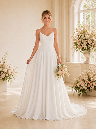 ChicSew Fancy V-Neck Spaghetti Straps A-Line Zipper Back Floor-Length Wedding Dress