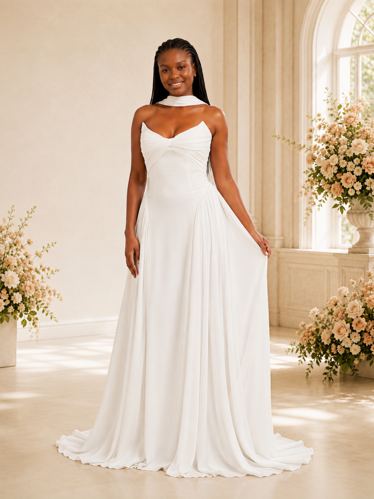 ChicSew Unqiue Sweetheart Chiffon A-Line Floor-Length Wedding Dress With Pleats