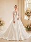 ChicSew Elegant High Neck Long Sleeve Lace Appliques Satin A-Line Long Wedding Dress