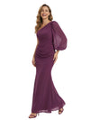 Fancy One Shoulder Lantern Sleeve Chiffon Mermaid Mother Of The Bride Dress