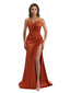 Elegant Sweetheart Side Split Mermaid Ruched Satin Pretty Long Bridesmaid Dresses