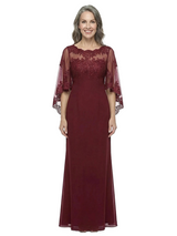 ChicSew Unique Illusion Lace Chiffon Mother Of The Bride Dresses Cape Sleeves Sheath Gown