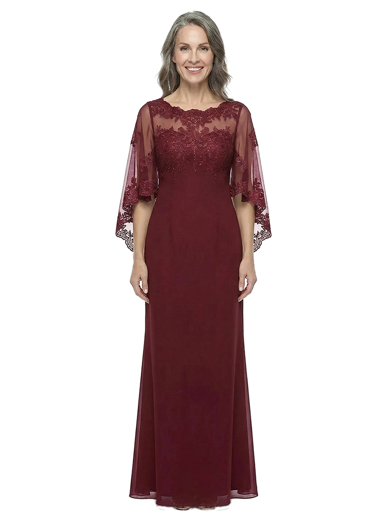 ChicSew Unique Illusion Lace Chiffon Mother Of The Bride Dresses Cape Sleeves Sheath Gown