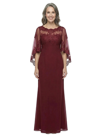 ChicSew Unique Illusion Lace Chiffon Mother Of The Bride Dresses Cape Sleeves Sheath Gown