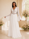 ChicSew Unique V-Neck Long Sleeves Chiffon A-Line Maxi Wedding Dress With Applique