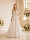 ChicSew Elegant Pretty Deep V-Neck Long Sleeves A-Line Lace Applique Tulle Floor-Length Wedding Dress
