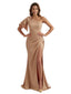 Gorgeous One Shoulder Mermaid Side Slit Silky Satin Long Bridesmaid Dress For Wedding