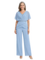 ChicSew V-Neck Flutter Sleeves Beaded Jumpsuit For Mother Of The Bride Chiffon Pant Suit
