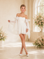 Chicsew Classy A Line Off The Shoulder Long Sleevels Bow Knot Mini Wedding Dress