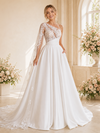 ChicSew Romantic Asymmetric Lace Satin A-Line Maxi Wedding Dress
