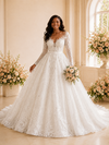 ChicSew Elegant Illusion Long Sleeves Lace Appliques Glitter Tulle Maxi Wedding Dress