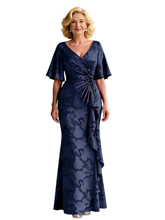 Elegant Chiffon V-neck Bell Sleeves Mermaid Mother of The Bride Dresses