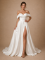 ChicSew Classy Off The Shoulder Satin Side Slit A-Line Floor-Length Wedding Dress With Pleats