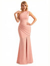 Elegant One Shoulder Side Slit Mermaid Jersey Long Formal Dresses For Women