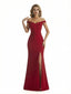 Women's Elegant Jersey Off The Shoulder Side Slit Bow Knot Mermaid Maxi Evening Dresses
