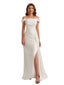 Unique Mermaid Off Shoulder Soft Satin Side Slit Long Bridesmaid Dresses