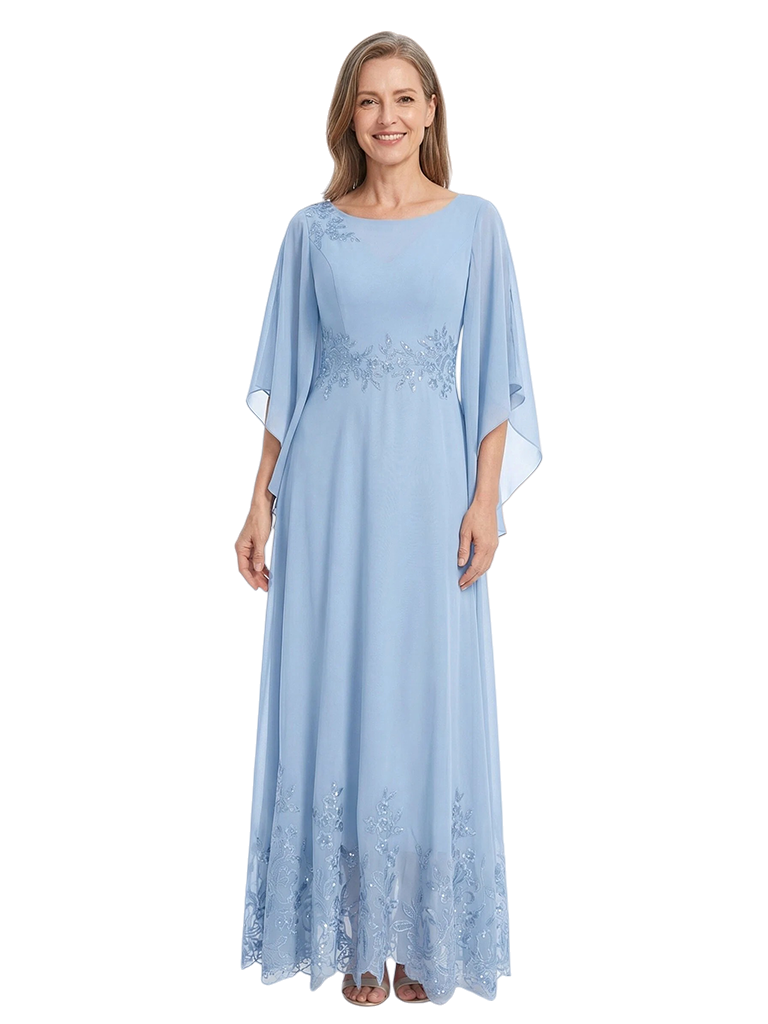 ChicSew Fancy Chiffon A-Line Flutter Sleeves Mother of the Groom Dresses With Lace Applique