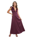 ChicSew Deep V-Neck Sleeveless Satin A-Line Mother of the Bride Dress