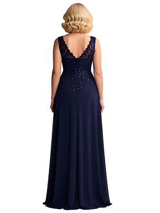 Elegant Chiffon V-neck Sleeveless A-line Side Slit Mother of The Bride Dresses