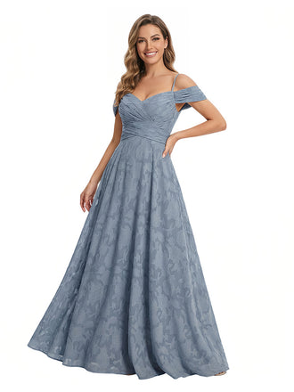 Elegant Cold Shoulder Floral Burnout Chiffon A-Line Formal Evening Dresses