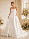 ChicSew Modern Fancy Satin Ruched Sweetheart A-Line Long Wedding Dress With Pocket
