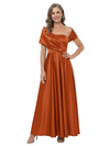 ChicSew Cape Sleeves Straight Across Satin Floor-Length A-Line Mother of the Bride Dress