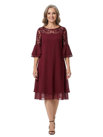ChicSew Beautiful Flutter Sleeves A-Line Mother Of The Bride Dresses Lace Chiffon Mom Dresses