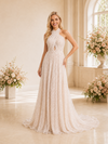 ChicSew Elegant A-line High Neck Sleeveless Glitter Tulle Long Wedding Dresses Open Back