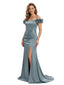 Fancy Off Shoulder Satin Mother of The Groom Dress Floor-Length 3D Flower