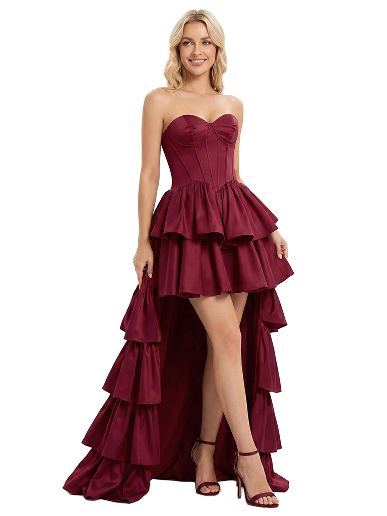 ChicSew Sweetheart Boning Soft Satin A-Line High-Low Bridesmaid Dresses
