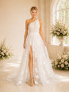 ChicSew Romantic Asymmetric One Shoulder Side Slit A-Line Long Wedding Dresses