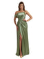 Sexy Asymmetric Mermaid Ruched Satin Nice Long Bridesmaid Dresses Split