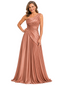 ChicSew Unique One Shoulder Pleated Satin A-Line Floor Length Mother Of The Groom Dress With Applique