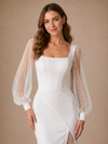 ChicSew Unique Mermaid Square Neck Crepe Beaded Tulle Long Sleeves Floor-Length Wedding Dress
