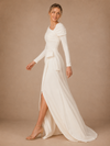 ChicSew Modern Mermaid Crepe Asymmetric Long Sleeves Floor-Length Wedding Dress