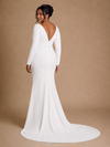 ChicSew Elegant Unique V-Neck Mermaid Crepe Long Sleeves Maxi Long Wedding Dress With Button